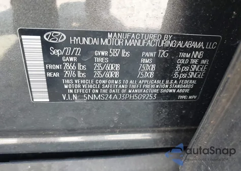 2023 Hyundai Santa Fe Sel из США, поврежденный, VIN 5NMS24AJ3PH509253